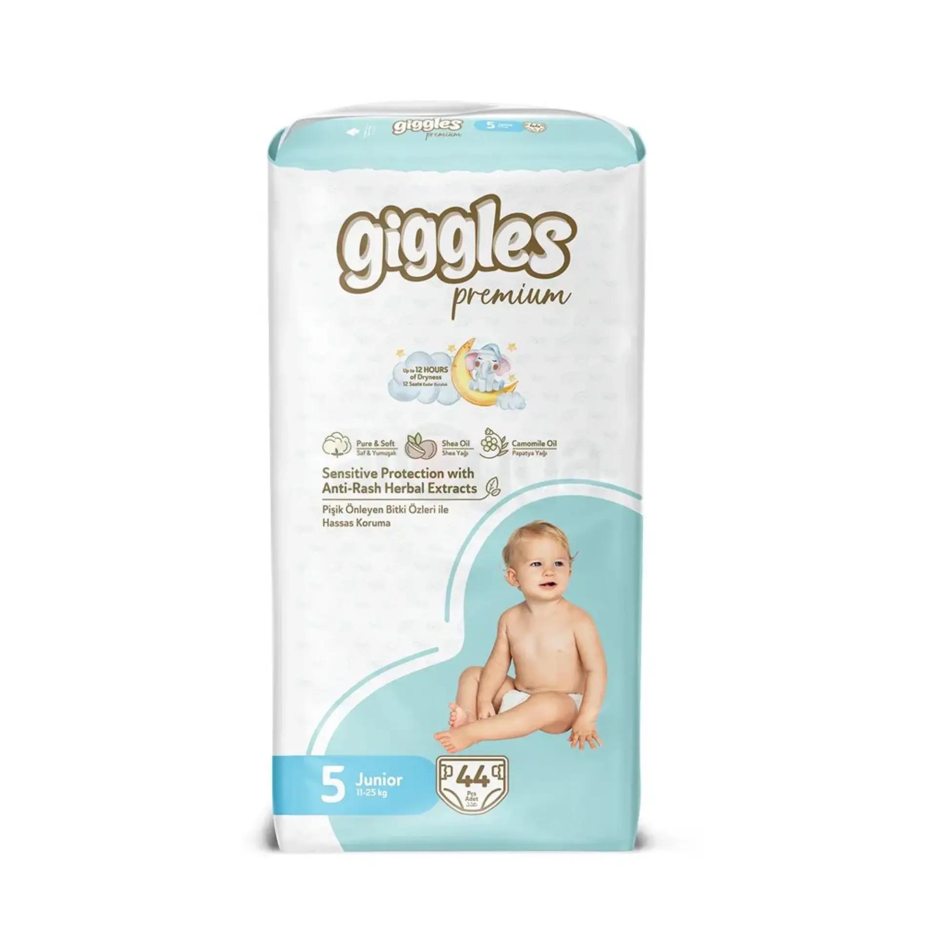 Giggles Premium Jumbo Pack 11-25Kg Belt Style Diapers 44Pcs (Junior) with Teether Free Giggles Premium Jumbo Pack 11-25Kg Belt Style Diapers 44Pcs (Junior) with Teether Free